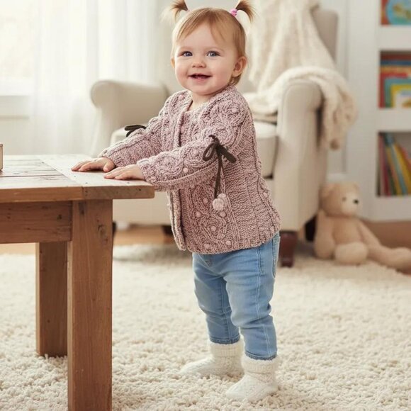 Petit Lem Cable Knit Bobble Cardigan 12 Months - Picture 1 of 12